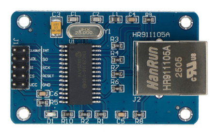 Popis pinů ethernetového modulu Moduł Ethernet ENC28J60 - opis wyprowadzeń
