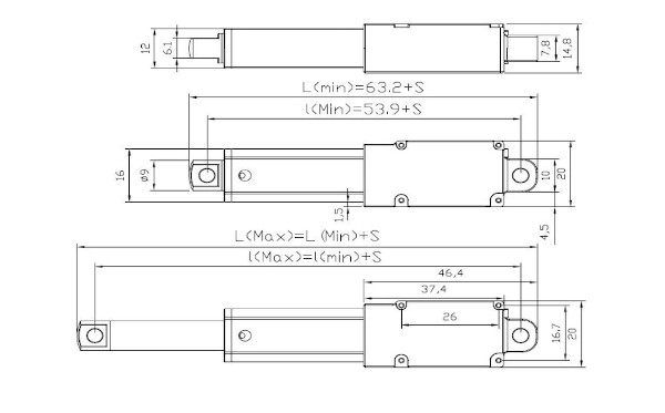 Elektrický pohon LD1 188N, zdvih 5 mm / s, 12V - 3 cm