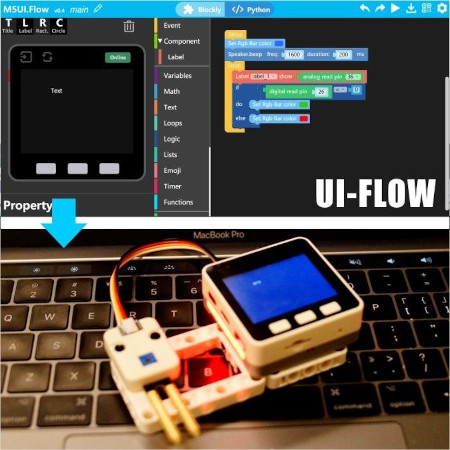 Připojení snímače k vývojovému modulu M5Stack Core. Předmětem prodeje je rozšíření jednotky, vývojový modul je nutné
