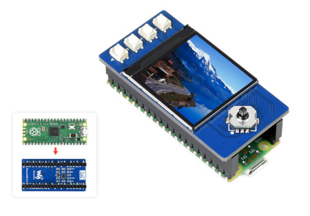 Displej lze programovat pomocí C / C ++ nebo MicroPython. Předmětem prodeje je pouze displej - Raspberry Pi Pico je třeba