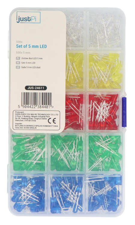 Sada 5mm LED diod - justPi - 500 ks + organizér