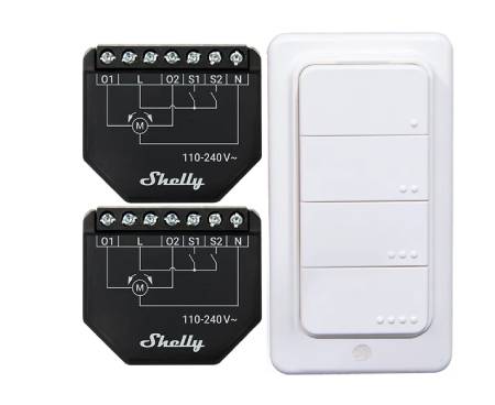 Shelly Shutter + BLU RC Button 4 - 2x ovladač rolet + dálkové ovládání pro aktivaci akcí a scén - WiFi / Bluetooth